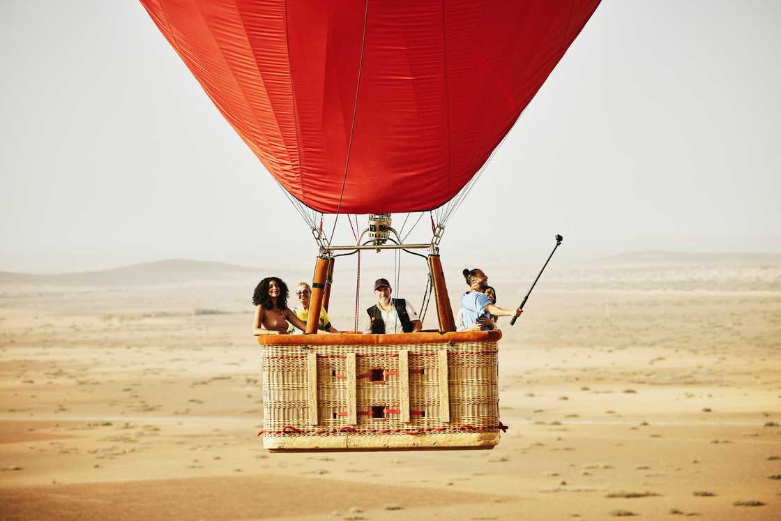 Aerial view of Morocco's desert from a hot air balloon. Aerial view of Morocco's desert from a hot air balloon.