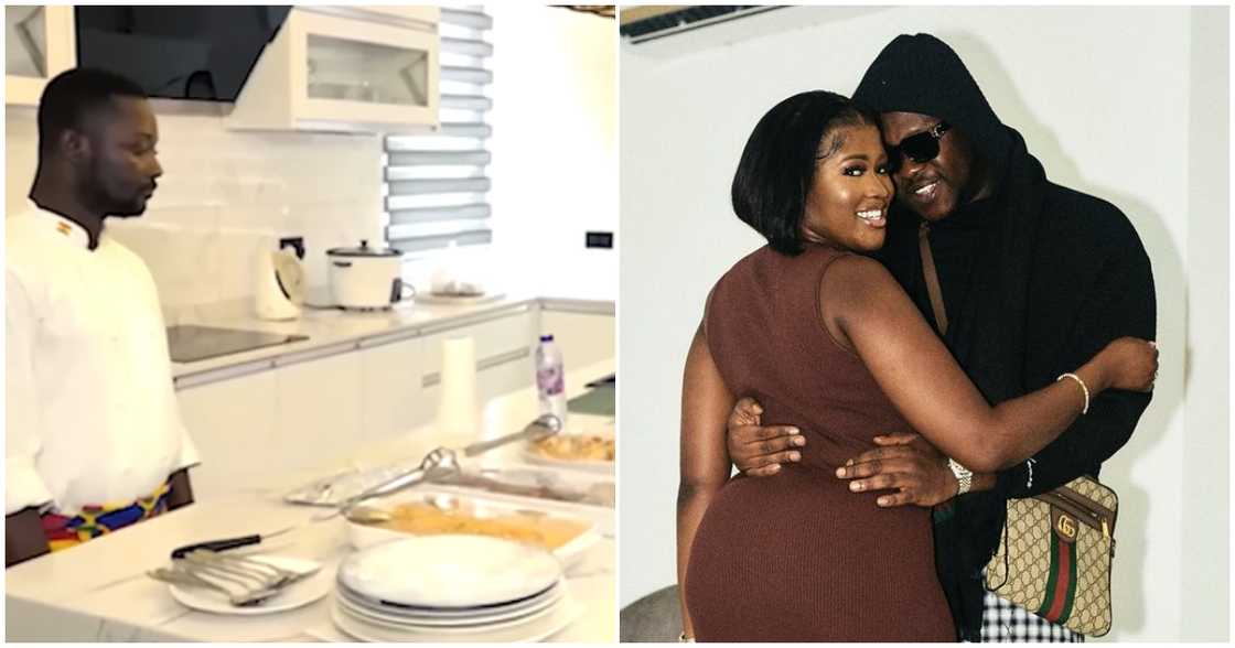 Fella Makafui and Medikal (right) and their private chef (left) Fella Makafui and Medikal (right) and their private chef (left)