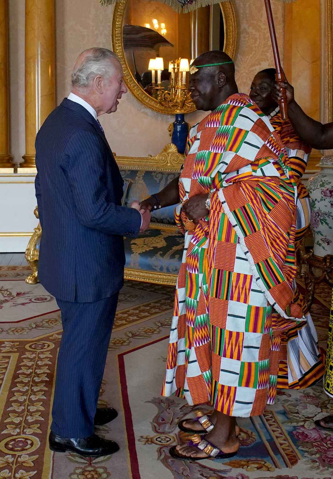 Asantehene Otumfuo Osei Tutu II and his wife Lady Julia meet King Charles III at Buckingham Palace. Asantehene Otumfuo Osei Tutu II and his wife Lady Julia meet King Charles III at Buckingham Palace.