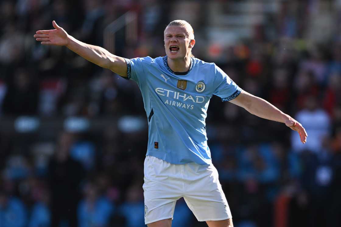 Erling Haaland of Manchester City reacts during the Emirates FA Cup Quarter Final match between AFC Bournemouth and Manchester City at Vitality Stadium on March 30, 2025 in Bournemouth, England Erling Haaland of Manchester City reacts during the Emirates FA Cup Quarter Final match between AFC Bournemouth and Manchester City at Vitality Stadium on March 30, 2025 in Bournemouth, England