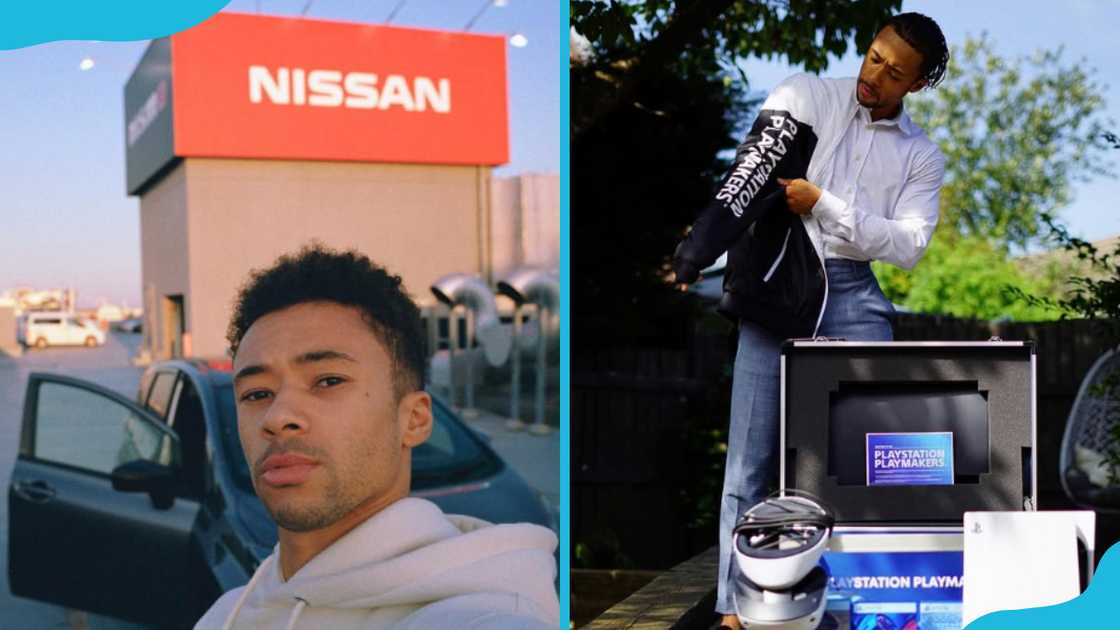 Jann Mardenborough in a white hoodie (L) and shirt (R) Jann Mardenborough in a white hoodie (L) and shirt (R)