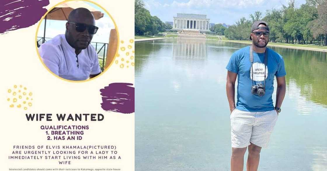 Elvis Khamala's friends made a poster of him looking for a wife. Photo: Elvis Khamala/Edwin O. Esilaba. Elvis Khamala's friends made a poster of him looking for a wife. Photo: Elvis Khamala/Edwin O. Esilaba.