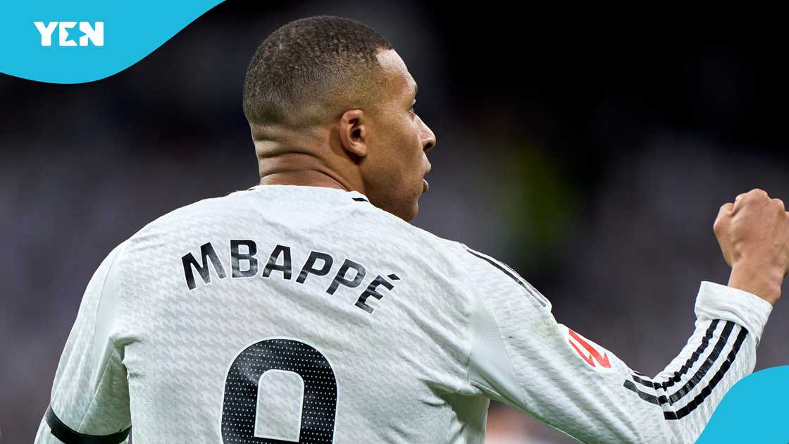 Kylian Mbappe of Real Madrid celebrates his team first goal during the LaLiga match between Real Madrid CF and Rayo Vallecano at Estadio Santiago Bernabeu on March 09, 2025 in Madrid, Spain Kylian Mbappe of Real Madrid celebrates his team first goal during the LaLiga match between Real Madrid CF and Rayo Vallecano at Estadio Santiago Bernabeu on March 09, 2025 in Madrid, Spain