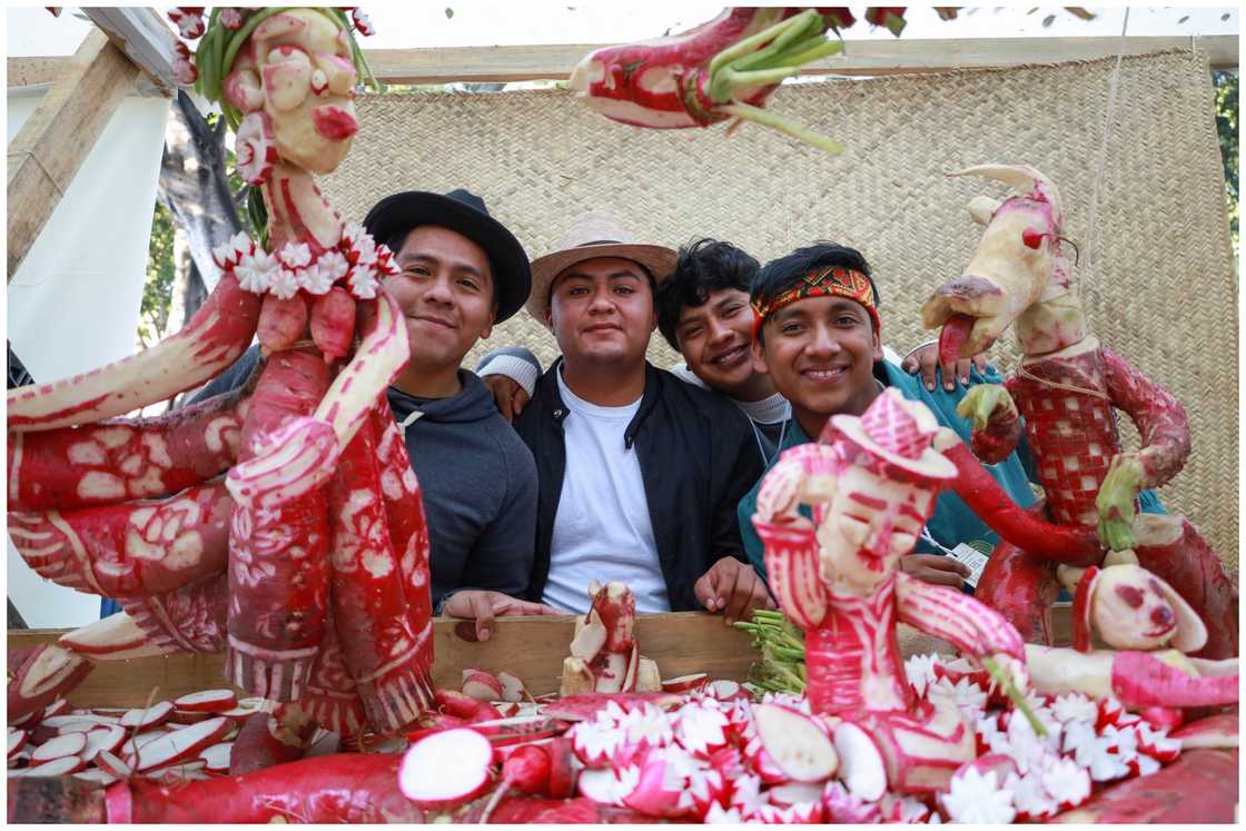 Artisans showcase intricate sculptures made from radishes