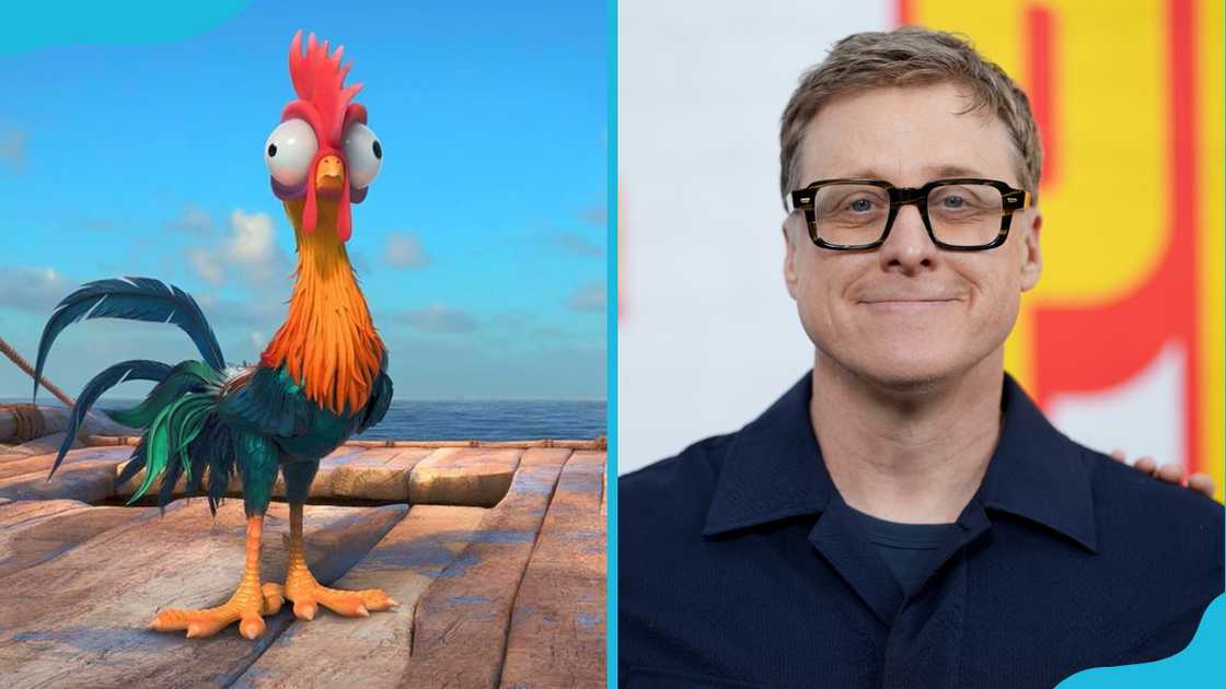 Heihei from Moana (L). Actor Alan Tudyk (R)