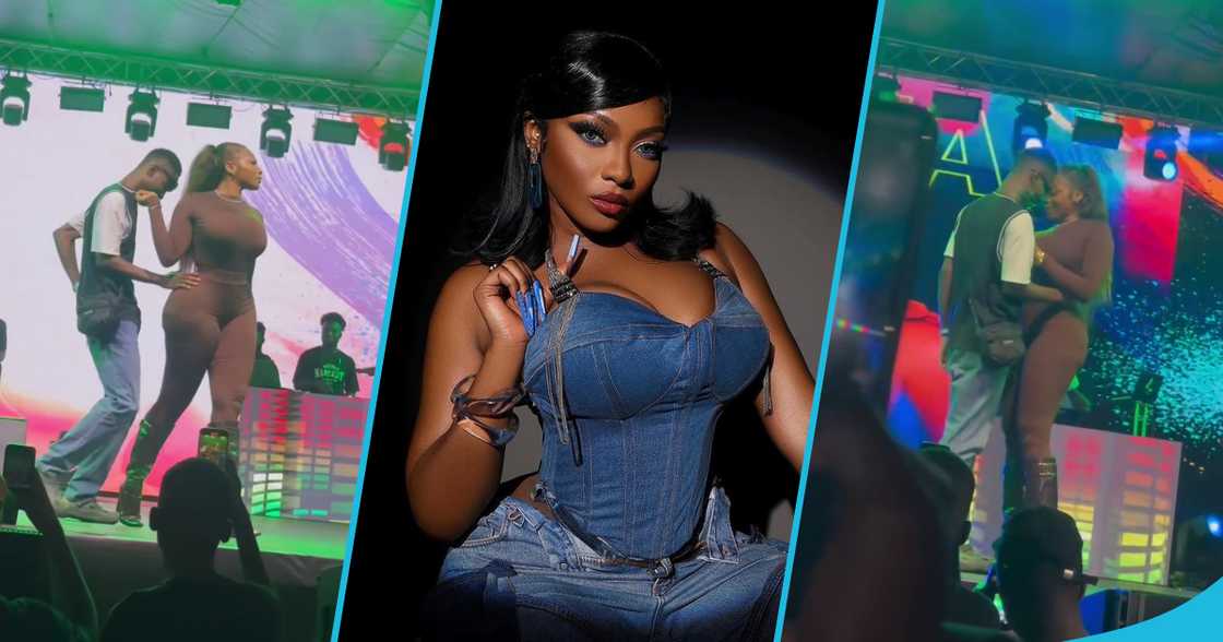 Sefa allows fan to check the softness of her bum bum on stage Sefa allows fan to check the softness of her bum bum on stage