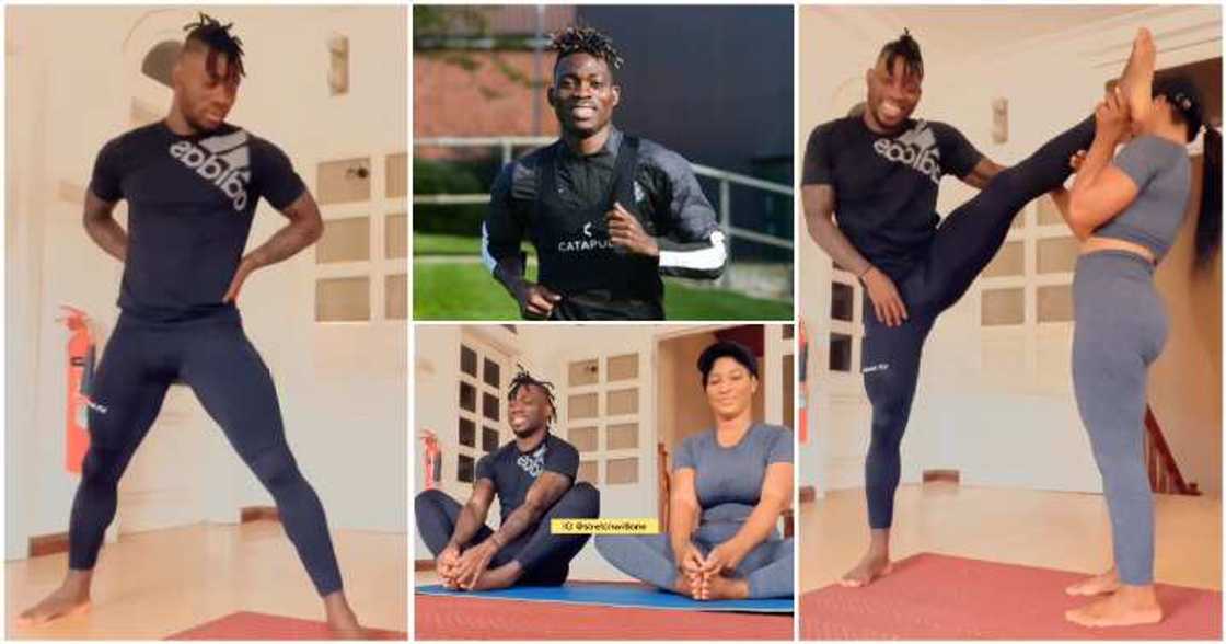 Photos of Christian Atsu and his yoga fitness instructor. Photos of Christian Atsu and his yoga fitness instructor.