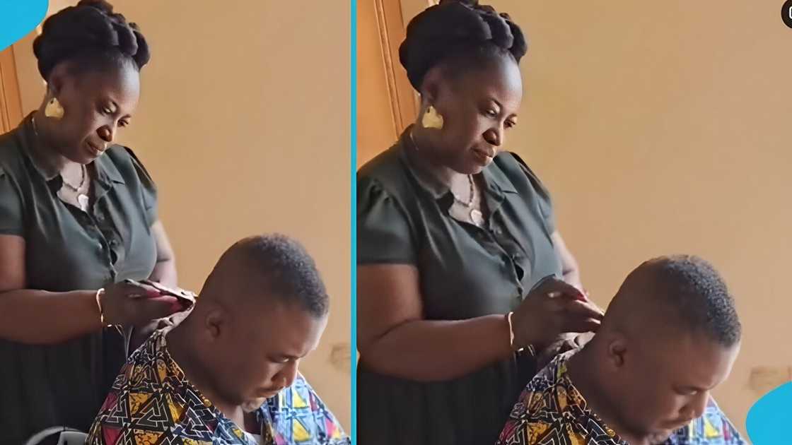 Haircut, clipper, barbering skill, adorable couple, husgand, Ghanaian woman Haircut, clipper, barbering skill, adorable couple, husgand, Ghanaian woman
