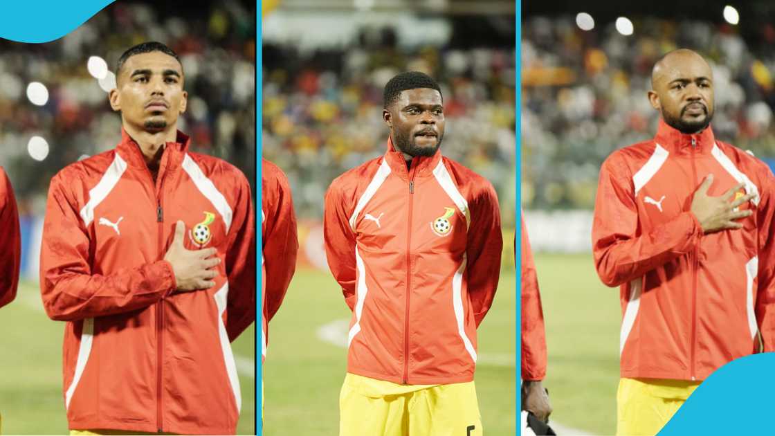 Thomas Partey, Jordan Ayew and Alexander Djiku line up for Ghana. Thomas Partey, Jordan Ayew and Alexander Djiku line up for Ghana.