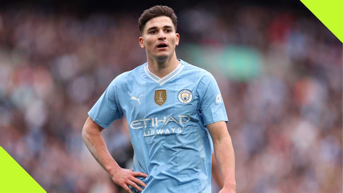 Julian Alvarez in action for Manchester City. Julian Alvarez in action for Manchester City.