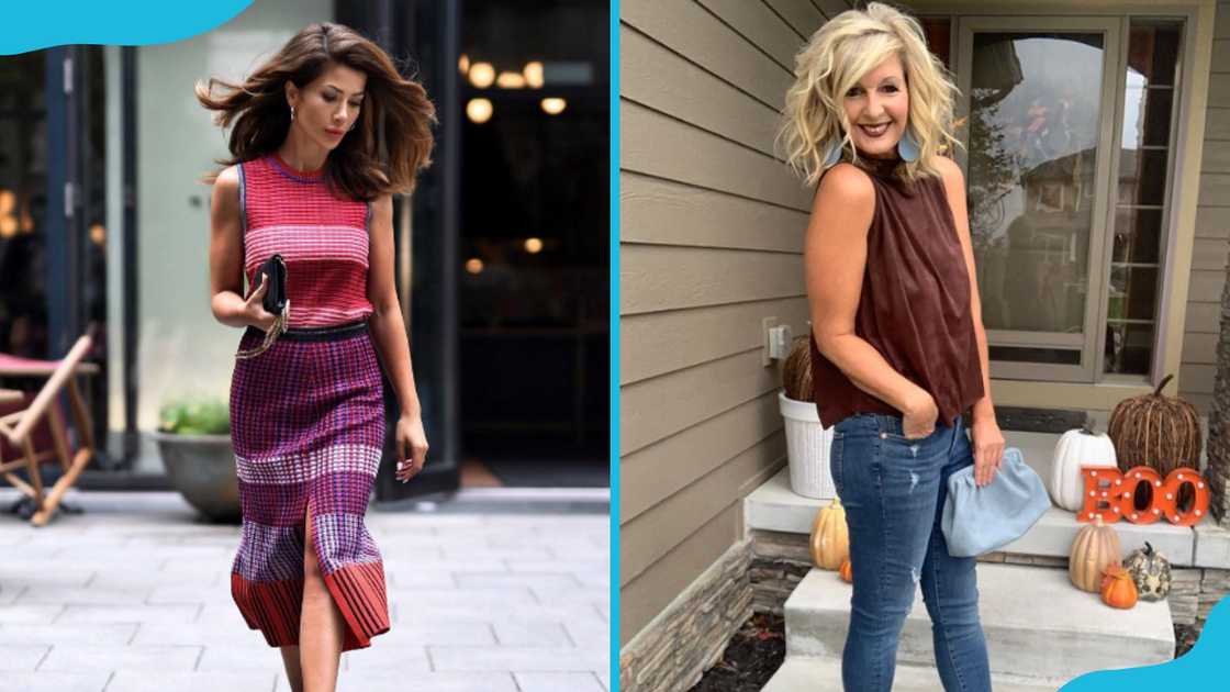 Women with different types of sleeveless tops.