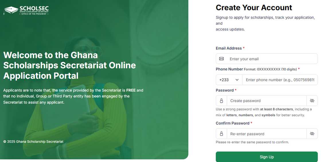 A screenshot of the Ghana Scholarship Secretariat portal