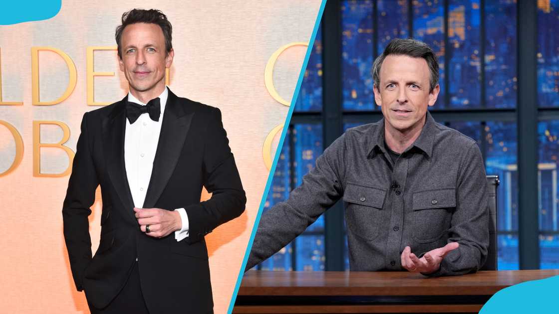 Seth Meyers at the 82nd Annual Golden Globes (L) and during the Late Night with Seth Meyers show (R). Seth Meyers at the 82nd Annual Golden Globes (L) and during the Late Night with Seth Meyers show (R).