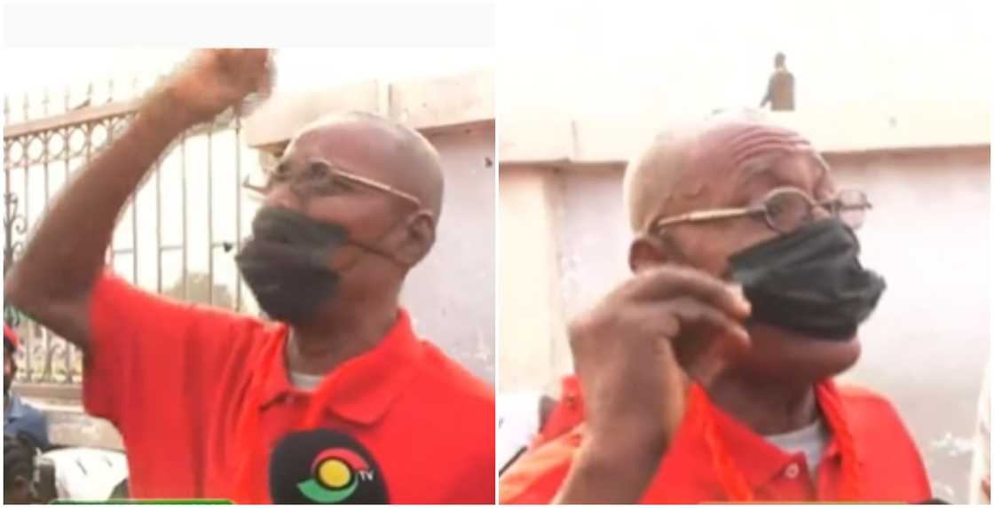 Retired service man Samuel Agbodeka speaking at the Yentua Demonstration Retired service man Samuel Agbodeka speaking at the Yentua Demonstration