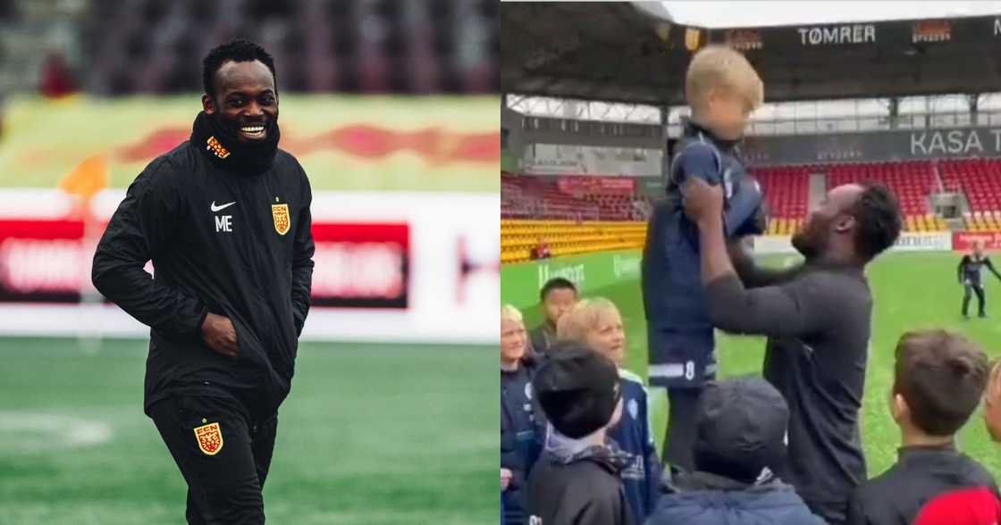 Michael Essien spending time with FC Nordsjaelland kids. SOURCE: Twitter/ @MichaelEssien