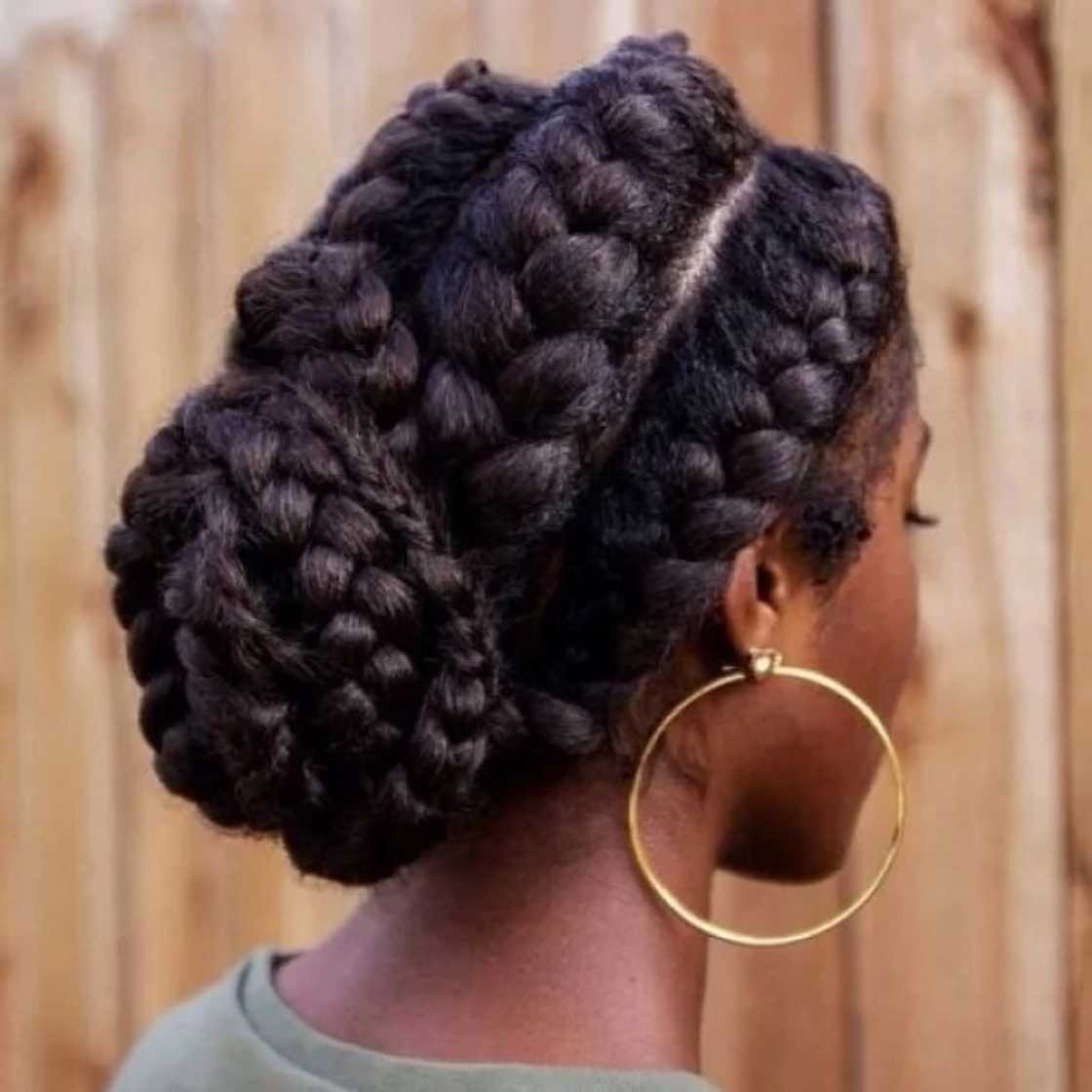 Bulky braids and low bun