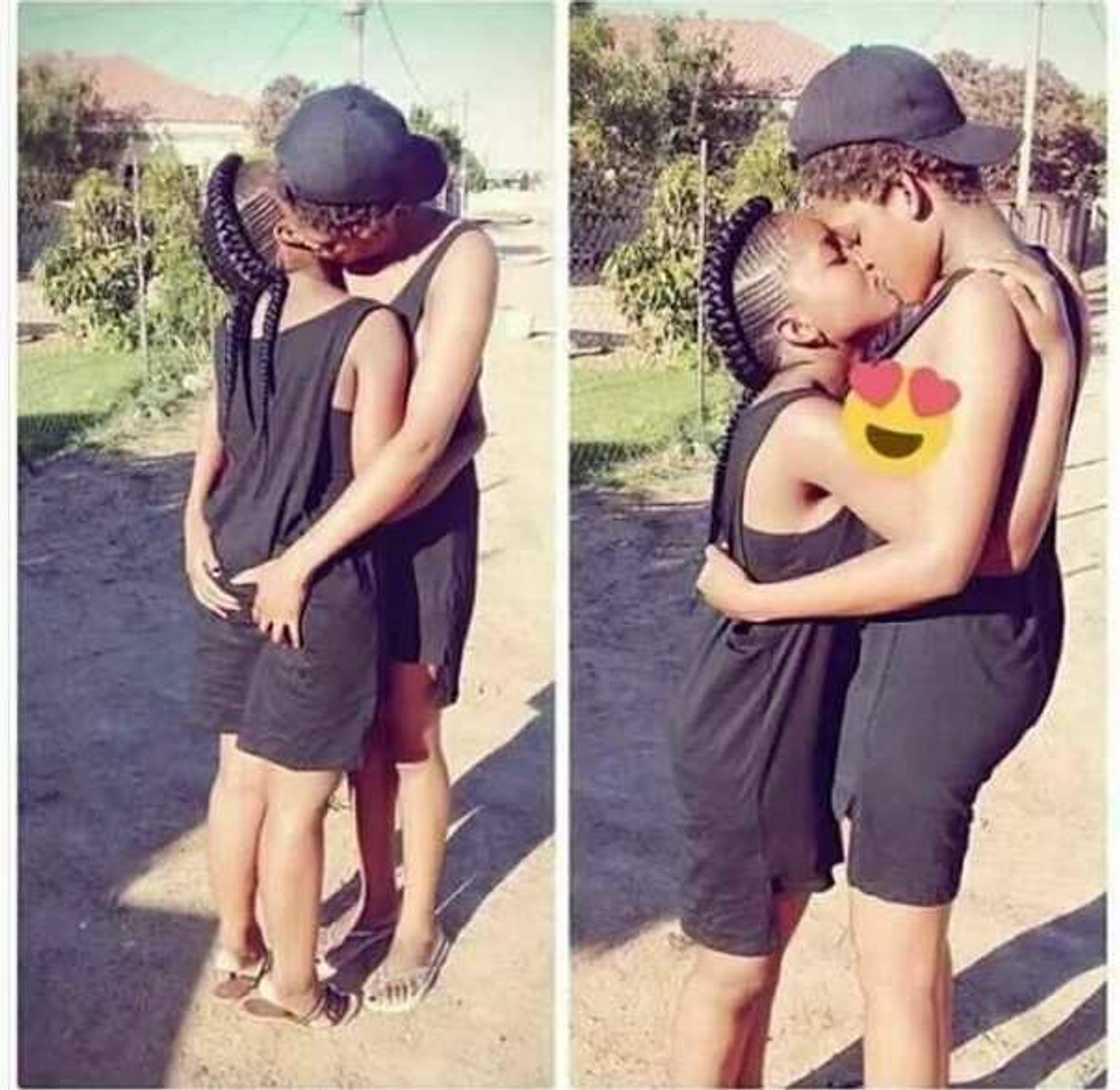 Two female teenagers caught kissing each other passionately in public (photo)