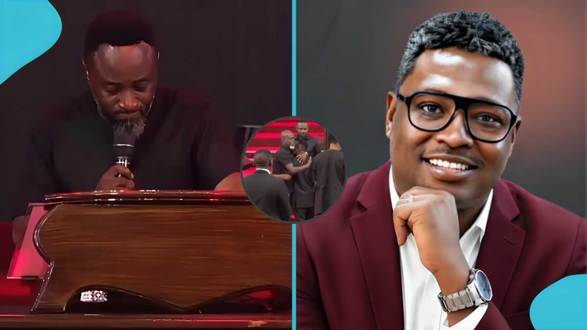 George Quaye weeps uncontrollably in heart-wrenching funeral tribute to late Fred Akowuah, video