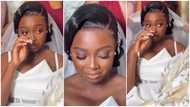 Beautiful Ghanaian bride gets emotional on wedding day, shed tears of joy, video stirs reactions