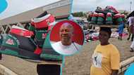 Lady sells branded Mahama sneakers for GH¢200 at 2024 Manifesto Launch in Winneba, video trends