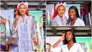 Hajia Bintu can't stop smiling as she poses with Nana Ama McBrown looking gorgeous in a white decent dress