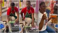 Ghanaian man who hawks fufu for a living impresses female customer with service, video sparks reaction