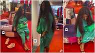 Jackie Appiah: Pretty Actress Slays In Beautiful Green Dress; Struggles To Walk After Wearing Tight High Heels