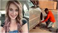 Man helps obroni lady whose car broke down on the road, uses his tyre for her, rejects sweet reward