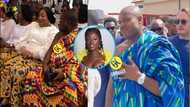 Denzel Boakye Weds Kirby Genfi: Ghanaian bride goes viral with her elegant kente gown designed with feathers