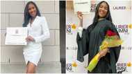 Pretty lady slays in short outfit as she bags her master's, shows off her legs, folks react