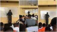 Lecturer gets stuck on the board while solving physics question in viral video, students laugh