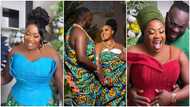 Ghanaian bride Stephanie models in a perfect fit sleeveless kente gown for her traditional wedding