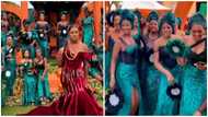 Video of bride in regal red dress and asoebi ladies in green wows wedding lovers