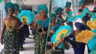 Bride looks classy in stylish outfit as asoebi ladies showcase elegant styles, video trends