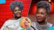 Gifty Anti flaunts slimmer figure in glittering lace gown for her 56th birthday shoot