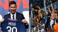 Ligue 1 fan wearing anti-Messi shirt while vandalizing electronic shop