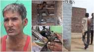 Man without arms shaves beards with his legs, operates sewing machine as a professional tailor in video