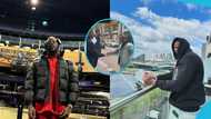 Medikal dons expensive denim outfit as he arrives in London for his Indigo O2 concert