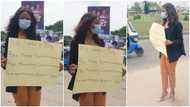 Lady with master's degree hits street to beg for job with cardboard; photos go viral