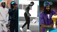 Stonebwoy sets up younger brother, makes him play football with Adebayor and Asamoah Gyan