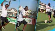 Akrobeto exercises hard ahead of Despite Media and East Legon Executive Men's Fitness Club football game