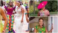 Anita Sefa Boakye goes viral with her exquisite corseted kente and 2 lace gowns as she steals the spotlight at her sister's wedding