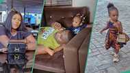 Nigerian father makes wife jealous as he rests head on little daughter's lap, video trends