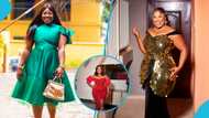 Gloria Sarfo looks fabulous in a red sequin thigh-high gown for her birthday photoshoot