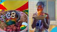 Ghana at 68: Food vendor celebrates Ghana month, wraps Kenkey in national colours, video trends