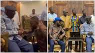 Osei Kwame Despite kneels down infront of former President Kufuor on is Birthday