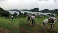 Nyame Animuonyam: Gifty Anti surprised as daughter bravely rides horse in video