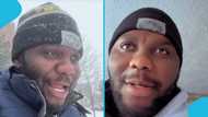 Ghanaian man rejoices as he relocates abroad: "I'm also experiencing snow"