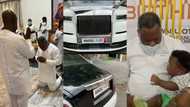 Dr Kwaku Oteng celebrates birthday with his wives and children; flaunts a new customised Rolls Royce at all-white party (videos)