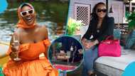 Jackie Appiah rocks stylish swimsuit, dives into pool with customised decorations in her name